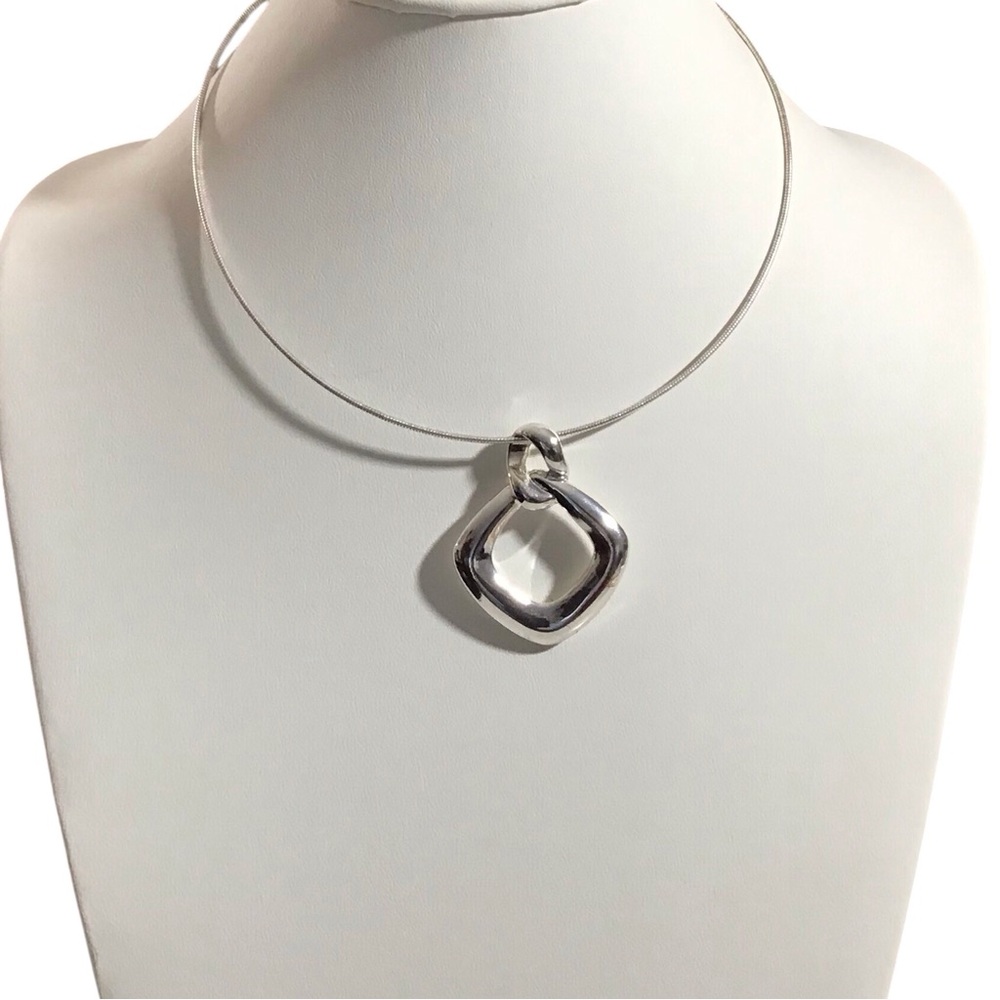 Crown Trifari Choker Pendant Necklace Silver Tone Vintage